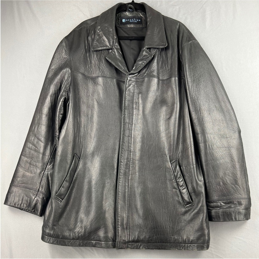 Kenneth Cole Reaction Leather Jacket Mens XL Car Coat Black Genuine Leather Good